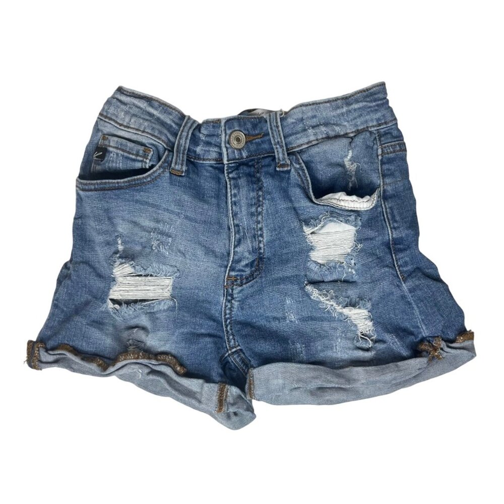 KanCan Distressed Mid Rise Shorts Denim Womens Size 0 Blue Summer